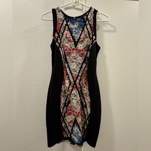 2010s black bodycon mini with rainbow lace